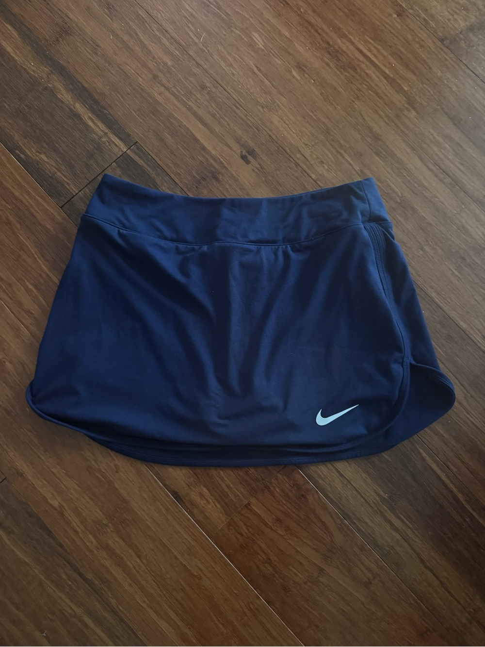 Nike Dri-Fit Tennis Skort Navy Blue Built-in Shorts Golf Mini Skirt White Swoosh